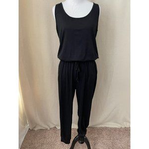 Black Sleeveless Elastic Waist Tie Jogger Bottom Jumpsuit